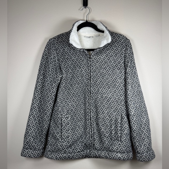 LL Bean Diamond Jacquard Fleece Lined Anorak Jacket Sz S - Picture 7 of 14